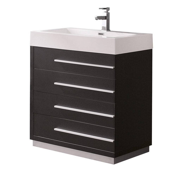 Fresca FCB8030BW-I Livello 30" Black Modern Bathroom Cabinet with Integrated Sink