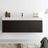 Fresca FCB8041BW-I Mezzo 60" Black Wall Hung Single Sink Modern Bathroom Cabinet with Integrated Sink