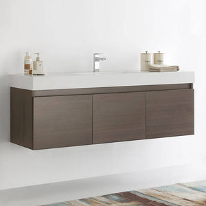 Fresca FCB8041GO-I Mezzo 60" Gray Oak Wall Hung Single Sink Modern Bathroom Cabinet with Integrated Sink