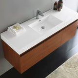 Fresca FCB8041TK-I Mezzo 60" Teak Wall Hung Single Sink Modern Bathroom Cabinet with Integrated Sink