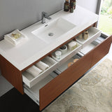 Fresca FCB8041TK-I Mezzo 60" Teak Wall Hung Single Sink Modern Bathroom Cabinet with Integrated Sink