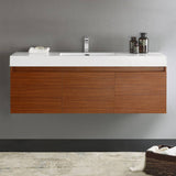 Fresca FCB8041TK-I Mezzo 60" Teak Wall Hung Single Sink Modern Bathroom Cabinet with Integrated Sink