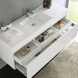 Fresca FCB8041WH-I Mezzo 60" White Wall Hung Single Sink Modern Bathroom Cabinet with Integrated Sink