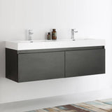 Fresca FCB8042BW-I Mezzo 60" Black Wall Hung Double Sink Modern Bathroom Cabinet with Integrated Sink