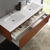 Fresca FCB8042TK-I Mezzo 60" Teak Wall Hung Double Sink Modern Bathroom Cabinet with Integrated Sink