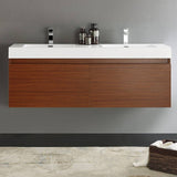 Fresca FCB8042TK-I Mezzo 60" Teak Wall Hung Double Sink Modern Bathroom Cabinet with Integrated Sink