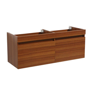 Fresca FCB8042TK Mezzo 60" Teak Wall Hung Double Sink Modern Bathroom Cabinet