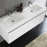 Fresca FCB8042WH-I Mezzo 60" White Wall Hung Double Sink Modern Bathroom Cabinet with Integrated Sink