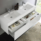 Fresca FCB8042WH-I Mezzo 60" White Wall Hung Double Sink Modern Bathroom Cabinet with Integrated Sink