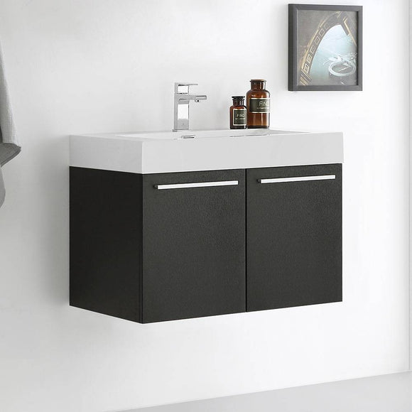 Fresca FCB8089BW-I Vista 30" Black Wall Hung Modern Bathroom Cabinet with Integrated Sink