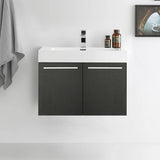 Fresca FCB8089BW-I Vista 30" Black Wall Hung Modern Bathroom Cabinet with Integrated Sink