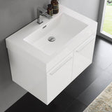 Fresca FCB8089WH-I Vista 30" White Wall Hung Modern Bathroom Cabinet with Integrated Sink