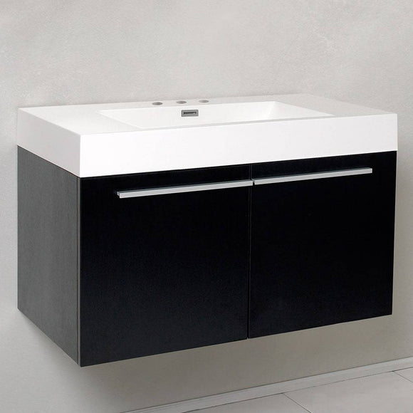 Fresca FCB8090BW-I Vista 36" Black Modern Bathroom Cabinet with Integrated Sink