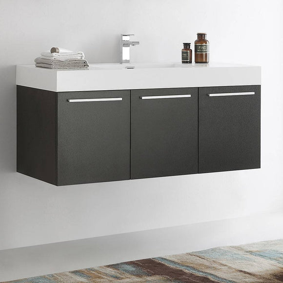 Fresca FCB8092BW-I Vista 48" Black Wall Hung Modern Bathroom Cabinet with Integrated Sink