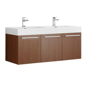 Fresca FCB8092TK-D-I Vista 48" Teak Wall Hung Double Sink Modern Bathroom Cabinet with Integrated Sink