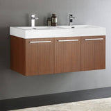 Fresca FCB8092TK-D-I Vista 48" Teak Wall Hung Double Sink Modern Bathroom Cabinet with Integrated Sink