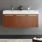 Fresca FCB8092TK-D-I Vista 48" Teak Wall Hung Double Sink Modern Bathroom Cabinet with Integrated Sink