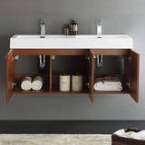 Fresca FCB8092TK-D-I Vista 48" Teak Wall Hung Double Sink Modern Bathroom Cabinet with Integrated Sink