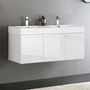 Fresca FCB8092WH-D-I Vista 48" White Wall Hung Double Sink Modern Bathroom Cabinet with Integrated Sink