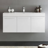 Fresca FCB8092WH-I Vista 48" White Wall Hung Modern Bathroom Cabinet with Integrated Sink