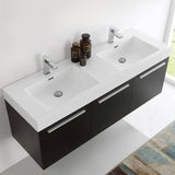 Fresca FCB8093BW-D-I Vista 60" Black Wall Hung Double Sink Modern Bathroom Cabinet with Integrated Sink