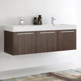 Fresca FCB8093GW-D-I Vista 60" Walnut Wall Hung Double Sink Modern Bathroom Cabinet with Integrated Sink