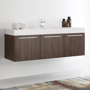 Fresca FCB8093GW-I Vista 60" Walnut Wall Hung Single Sink Modern Bathroom Cabinet with Integrated Sink