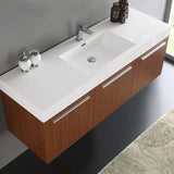 Fresca FCB8093TK-I Vista 60" Teak Wall Hung Single Sink Modern Bathroom Cabinet with Integrated Sink