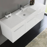 Fresca FCB8093WH-I Vista 60" White Wall Hung Single Sink Modern Bathroom Cabinet with Integrated Sink