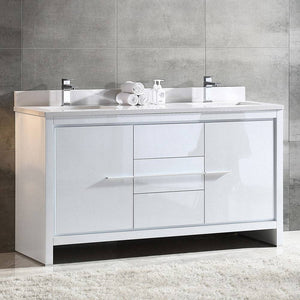 Fresca FCB8119WH-CWH-U Allier 60" White Modern Double Sink Bathroom Cabinet with Top & Sinks