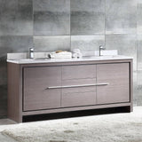 Fresca FCB8172GO-CWH-U Allier 72" Gray Oak Modern Double Sink Bathroom Cabinet with Top & Sinks