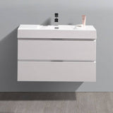 Fresca FCB8336WH-I Valencia 36" Glossy White Wall Hung Modern Bathroom Vanity