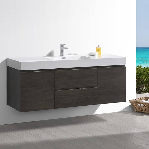 Fresca FCB8360GO-I Valencia 60" Gray Oak Wall Hung Modern Bathroom Vanity