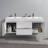 Fresca FCB8360WH-D-I Valencia 60" Glossy White Wall Hung Double Sink Modern Bathroom Vanity