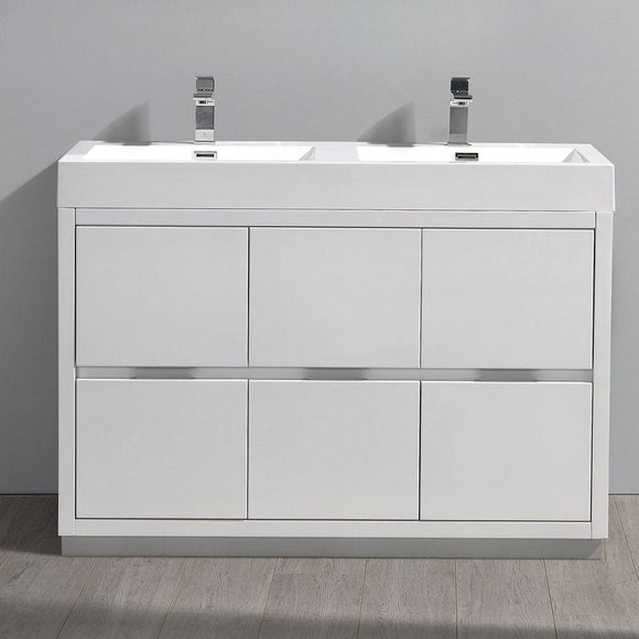 Fresca FCB8448WH-D-I Valencia 48" Glossy White Free Standing Double Sink Modern Bathroom Vanity