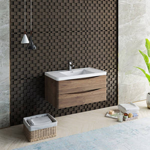 Fresca FCB9040RW-I Tuscany 40" Rosewood Wall Hung Modern Bathroom Cabinet with Integrated Sink