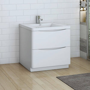 Fresca FCB9132WH-I Tuscany 32" Glossy White Free Standing Modern Bathroom Cabinet with Integrated Sink