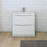 Fresca FCB9132WH-I Tuscany 32" Glossy White Free Standing Modern Bathroom Cabinet with Integrated Sink