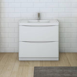 Fresca FCB9136WH-I Tuscany 36" Glossy White Free Standing Modern Bathroom Cabinet with Integrated Sink