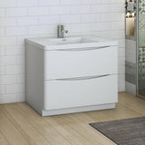 Fresca FCB9140WH-I Tuscany 40" Glossy White Free Standing Modern Bathroom Cabinet with Integrated Sink