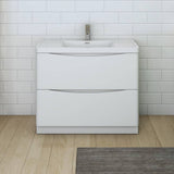 Fresca FCB9140WH-I Tuscany 40" Glossy White Free Standing Modern Bathroom Cabinet with Integrated Sink