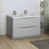 Fresca FCB9148GRG-D-I Tuscany 48" Glossy Gray Free Standing Modern Bathroom Cabinet with Integrated Double Sink