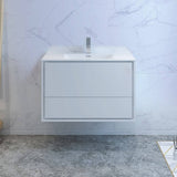 Fresca FCB9236WH-I Catania 36" Glossy White Wall Hung Modern Bathroom Cabinet with Integrated Sink