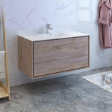 Fresca FCB9248RNW-I Catania 48" Rustic Natural Wood Wall Hung Modern Bathroom Cabinet with Integrated Sink