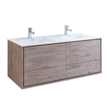 Fresca FCB9260RNW-D-I Catania 60" Rustic Natural Wood Wall Hung Modern Bathroom Cabinet with Integrated Double Sink