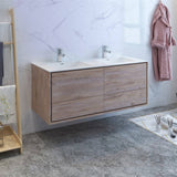 Fresca FCB9260RNW-D-I Catania 60" Rustic Natural Wood Wall Hung Modern Bathroom Cabinet with Integrated Double Sink