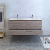 Fresca FCB9260RNW-D-I Catania 60" Rustic Natural Wood Wall Hung Modern Bathroom Cabinet with Integrated Double Sink