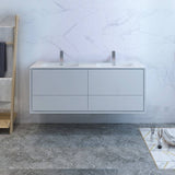 Fresca FCB9260WH-D-I Catania 60" Glossy White Wall Hung Modern Bathroom Cabinet with Integrated Double Sink