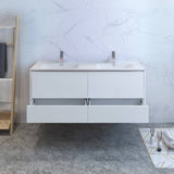 Fresca FCB9260WH-D-I Catania 60" Glossy White Wall Hung Modern Bathroom Cabinet with Integrated Double Sink