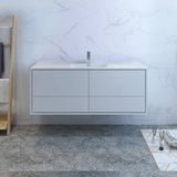 Fresca FCB9260WH-S-I Catania 60" Glossy White Wall Hung Modern Bathroom Cabinet with Integrated Single Sink